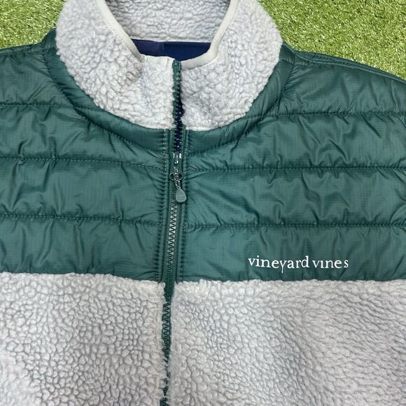 Vineyard Vines Vest Mens Large Gray Green Hybrid  Puffer Fleece Full Zip - Picture 2 of 9